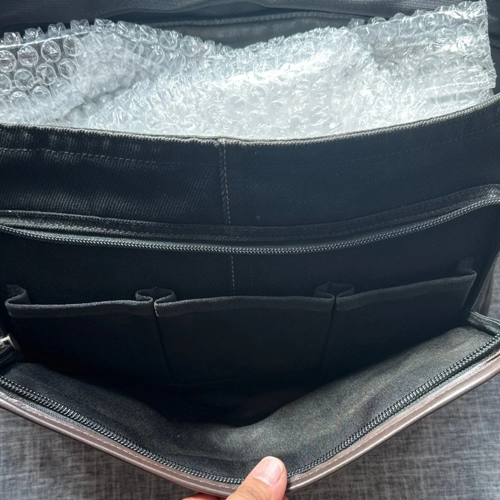 Coach Black Messenger Bag with Brown Leather Trimming & Brown Handle